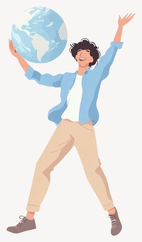 Man holding a big globe happy illustration person vector