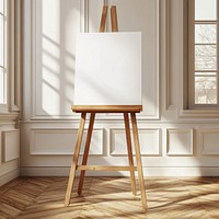 Blank white canvas easel room environment.