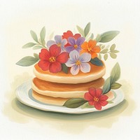 Cute floral pancake illustration flowers plate.