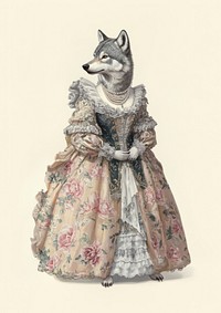 Wolf costume wearing Rococo style outfit dress painting fashion.