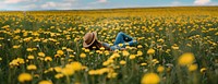 Woman lying on meadow field outdoors person.