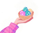 Hand holding easter basket eggs illustration colorful.