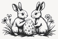 Rabbits playing beautiful easter eggs art illustration drawing vector