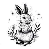 Rabbit hold beautiful easter egg art illustration drawing.