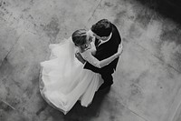 Bride and groom dance romantic wedding photo.