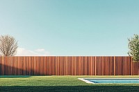 A modern grass backyard with a wooden fence and a swimming pool minimalist outdoors landscape.