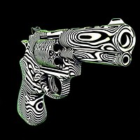 Abstract gun op art illusion background black black background.