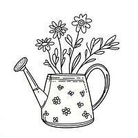 Watering can with flowers doodle art watering simple.