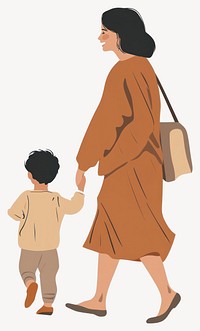 Mom walking with child illustration woman bag  vector