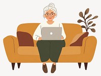 Woman useing laptop on brown sofa illustration art electronics  vector