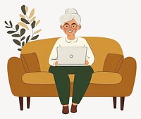 Woman useing laptop on brown sofa art illustration electronics  vector