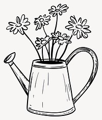 Watering can with flowers drawing art simple vector