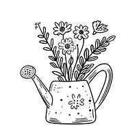 Watering can with flowers art illustration drawing.