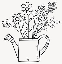 Watering can with flowers art illustration drawing vector