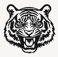 Tiger roaring face linear illustration animal black vector