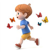 Boy chasing butterflies illustration cartoon photography.