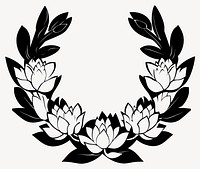 White lotus flowers ring art illustration black vector