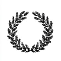 Small pine leaves wreath illustration black art.