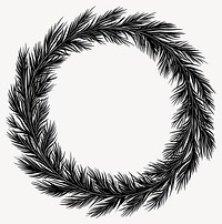 Long pine leaves wreath illustration round black vector