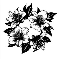 Flat Azalea flowers ring art illustration black.