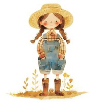 Girl Farmer hat illustration watercolor.