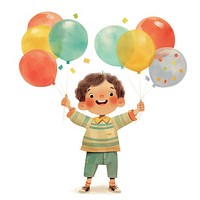 Happy kid holding balloons illustration children's art.