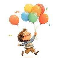 Happy kid holding balloons illustration child childhood.