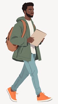 Black student man walking art illustration sneakers vector