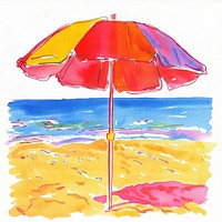 Beach umbrella illustration watercolor art.