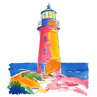 Lighthouse illustration watercolor painting.