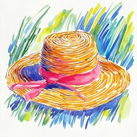 Straw hat illustration watercolor art.