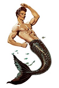 Male mermaid illustration underwater muscular.