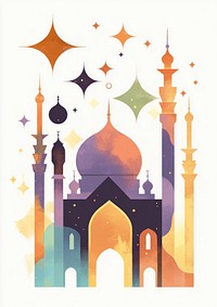 Flat illustration of Ramadan mosque architecture silhouette.