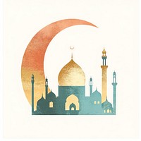 Flat illustration of Ramadan architecture silhouette crescent.