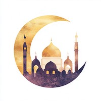 Flat illustration of Ramadan architecture silhouette crescent.