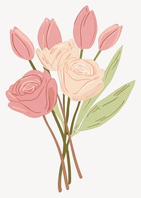 Roses and tulips bouquet illustration flowers elegant vector