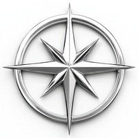 Two overlapping four-pointed starbursts of different sizes within a chrome circular halo illustration symbol design.