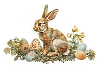 Easter bunny and easter eggs vintage rabbit illustration.