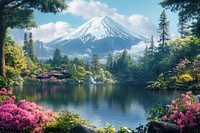 The breathtaking Mount Fuji lake landscape scenery.