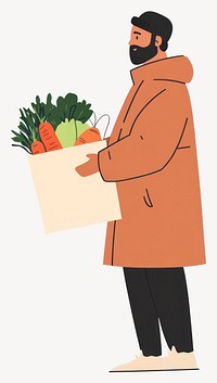 Man holding paper bag of vegetables man illustration coat  vector