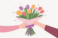 Two hands holding flowers illustration colorful bouquet vector