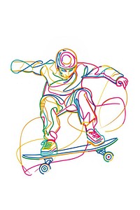 Line drawing pro skater player art skateboard colorful.