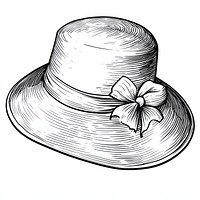 Vintage lady hat drawing style line.