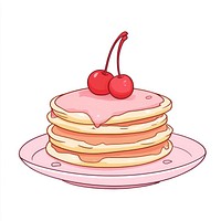 A plate of fluffy pancakes with cherry on top illustration cherries dessert.