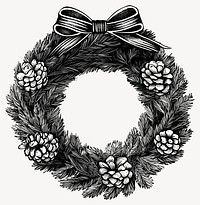 Chritmas wreath black white art vector