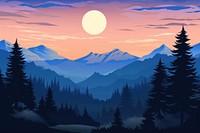 Beautiful nature mountain landscape illustration trees.