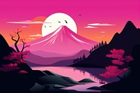 Japanese Beautiful nature mountain illustration landscape graphics.