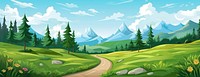 Mountain view road cartoon landscape illustration mountains outdoors.