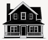 American suburb house architecture illustration black vector