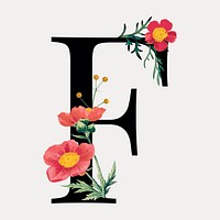 Floral letter F digital art illustration isolated on white, vector. Remixed by rawpixel.